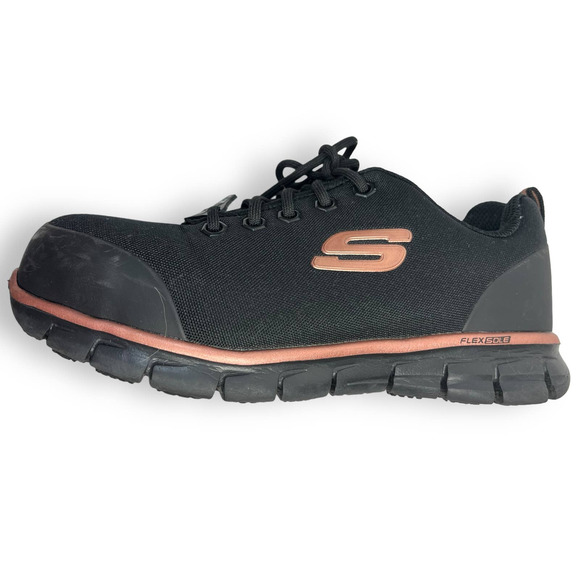 Skechers Work Sure Track Slip Resistant Shoes, Chiton Alloy Toe | Wmns 6.5 Black - Picture 7 of 15